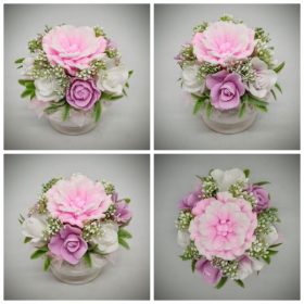   Szappanvirág csokor - rózsaszín-fehér szappanvirág csokor - kis fehér kaspóban - 3.