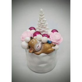   Szappanvirág csokor - rózsaszín-szappanvirág csokor - őzikével - fehér kör kaspóban