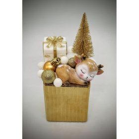   Szappanvirág  csokor - karácsonyi - őzikével - arany kocka kaspóban