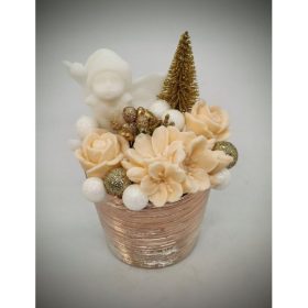   Szappanvirág  csokor - karácsonyi - karácsonyi manóval - rosegold kis kaspóban