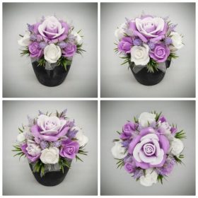   Szappanvirág csokor - halvány fukszia - fehér - szappanvirág csokor - fekete arc kaspóban - 6.