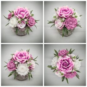   Szappanvirág csokor - mályva - fehér - szappanvirág csokor - fehér kőkaspóban - 4.