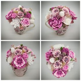   Szappanvirág csokor - mályvás-lilás szappanvirág csokor - rózsás bögrében - 1.