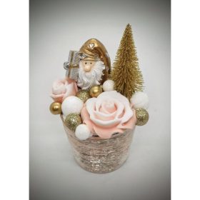   Szappanvirág  csokor - karácsonyi - arany manóval - barack virággal - rosegold kis kaspóban