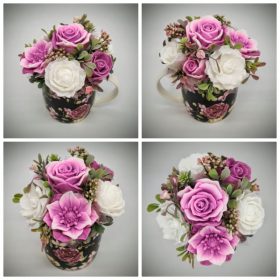   Szappanvirág csokor - mályvás-lilás szappanvirág csokor - fekete virágos bögrében - 4.