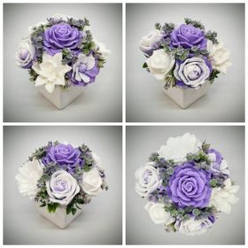   Szappanvirág csokor - lila - fehér - szappanvirág csokor - fehér kocka kaspóban -1.