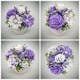   Szappanvirág csokor - lila - fehér - szappanvirág csokor - fehér kaspóban -2.