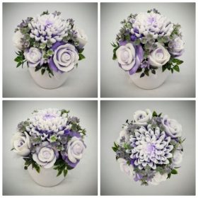   Szappanvirág csokor - lila - fehér - szappanvirág csokor - fehér kis kaspóban