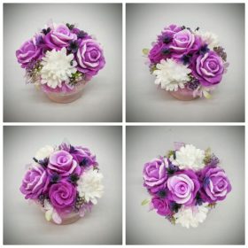   Szappanvirág csokor - fukszia - fehér - szappanvirág csokor - rózsaszín kis kaspóban - 1.