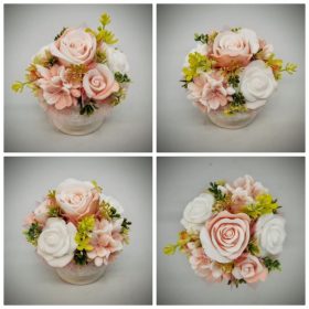   Szappanvirág csokor - barack - fehér - szappanvirág csokor - fehér kis kaspóban - 1.