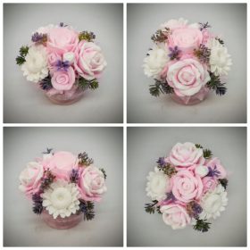   Szappanvirág csokor - rózsaszín - fehér - szappanvirág csokor - kis rózsaszín kaspóban - 1.