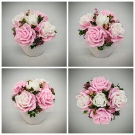   Szappanvirág csokor - rózsaszín - fehér - szappanvirág csokor - kis fehér kaspóban - 2.
