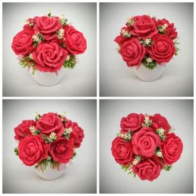   Szappanvirág csokor - piros rózsás - szappanvirág csokor - kis fehér kaspóban