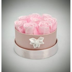   Szappanvirág csokor - kicsi rózsaszín szappanrózsa csokor - rózsaszín kör dobozban