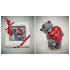 Szappan - szürke maci - piros szívvel -  díszdobozban