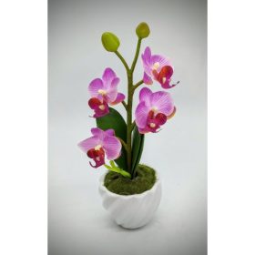   Virág - Orchidea élethű gumivirág - kb. 25cm - lilás színben - fehér kis kaspóban - 3.