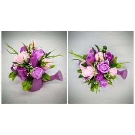   Szappanvirág csokor - lila tulipán szappanvirág csokor-  - lila locsoló kannában - 1.