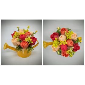   Szappanvirág csokor - piros-sárga tulipán szappanvirág csokor-  - sárga locsoló kannában - 3.