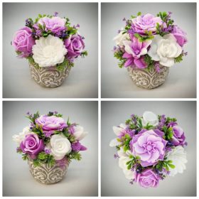   Szappanvirág csokor - fukszia - fehér - szappanvirág csokor -  kőkaspóban - 8.