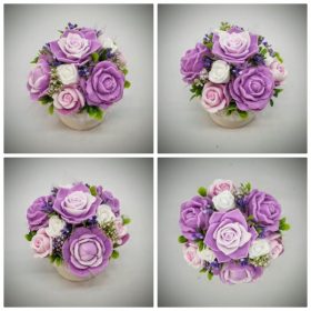   Szappanvirág csokor - világoslila - fehér - szappanvirág csokor - fehér kis kaspóban