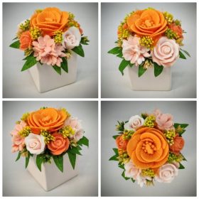   Szappanvirág csokor - barack - narancs - szappanvirág csokor - fehér kocka kaspóban - 3.