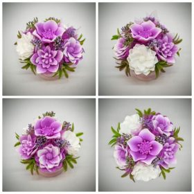   Szappanvirág csokor - fukszia - fehér - szappanvirág csokor - rózsaszín kis kaspóban - 2.