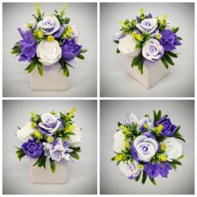   Szappanvirág csokor - lila - fehér - szappanvirág csokor - fehér kocka kaspóban - 5.