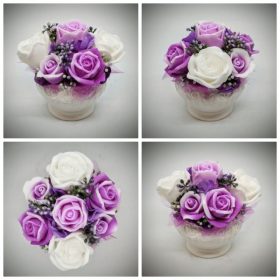   Szappanvirág csokor - fukszia - fehér - szappanvirág csokor - fehér kis kaspóban - 3F.