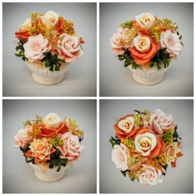   Szappanvirág csokor - barack - narancs - szappanvirág csokor - kis fehér kaspóban - 2.