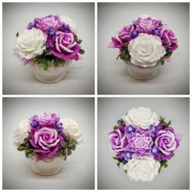   Szappanvirág csokor - fukszia - fehér - szappanvirág csokor - fehér kis kaspóban - 1F.