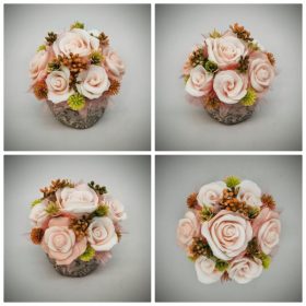   Szappanvirág csokor - barack - fehér - szappanvirág csokor - kis kőkaspóban - 2.