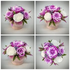   Szappanvirág csokor - fukszia - fehér - szappanvirág csokor - rózsaszín kaspóban - 6.