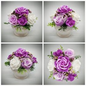   Szappanvirág csokor - fukszia - fehér - szappanvirág csokor - fehér kis kaspóban - 2F.