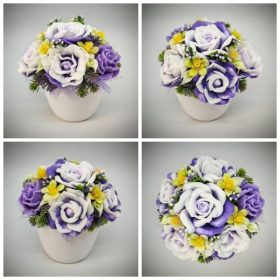   Szappanvirág csokor - lila - fehér - szappanvirág csokor - fehér kaspóban - 7.