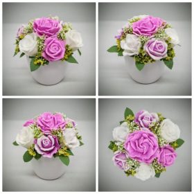   Szappanvirág csokor - Rózsaszín - fehér - rózsa szappanvirág csokor - fehér kaspóban