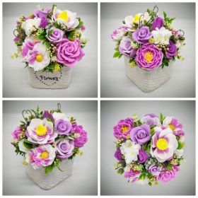   Szappanvirág csokor - tavaszi vegyes - szappanvirág csokor - fehér kocka kaspóban - 1.