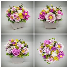   Szappanvirág csokor - tavaszi vegyes - szappanvirág csokor - fehér nagy kocka kaspóban - 2.