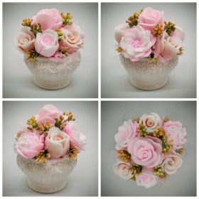   Szappanvirág csokor - Rózsaszín-barack szappanvirág csokor - fehér kis kaspóban - 2.