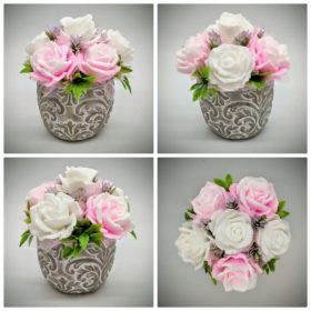   Szappanvirág csokor - rózsaszín - fehér - szappanvirág csokor - kőkaspóban - 3.