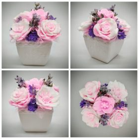   Szappanvirág - rózsaszín szappancsokor - fehér kocka kaspóban - 4.