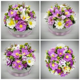   Szappanvirág csokor - tavaszi nagy szappancsokor - nagy fehér kör dobozban