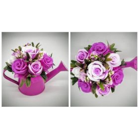   Szappanvirág csokor - Fukszia rózsa szappancsokor - kis fukszia locsolókannában - 3.