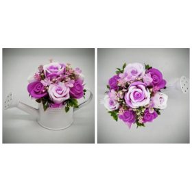   Szappanvirág csokor - Fukszia rózsa szappancsokor - kis fehér locsolókannában - 5.