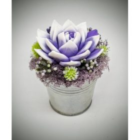   Szappanvirág - Lila-fehér  szappanvirág - ezüst fém kaspóban - 2.