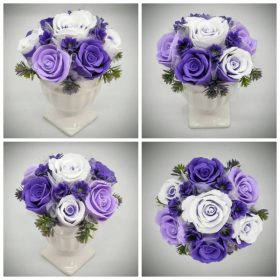   Szappanvirág csokor - Lila rózsa szappanvirág csokor - fehér serleg kaspóban - 9.