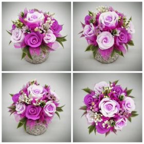   Szappanvirág csokor - Fukszia rózsa szappancsokor - kis kőkapsóban - 8.