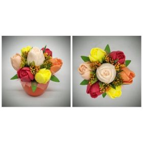   Szappanvirág csokor - Vegyes tulipán szappancsokor - kis narancs kaspóban - 2.