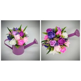   Szappanvirág csokor - lila - rózsaszín vegyes tulipán szappancsokor - lila locsolókannában - 7.