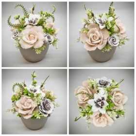   Szappanvirág csokor - bézs-barna - szappanvirág csokor - pezsgő kaspóban - 5.