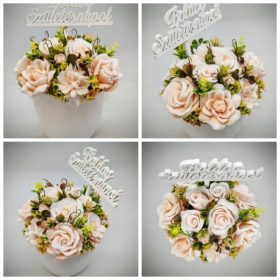   Szappanvirág csokor - barack - szappanvirág csokor - szülinapi táblával - fehér kaspóban - 6.